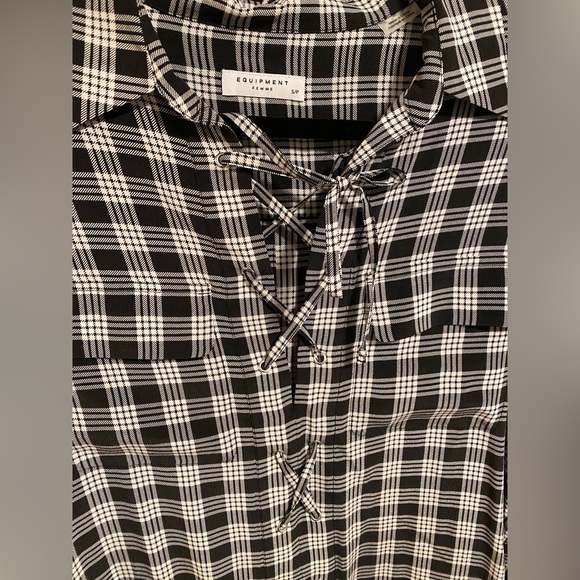 Equipment • NWT Knox Palaka B&W Plaid Silk Shirt Dress - Picture 2 of 7